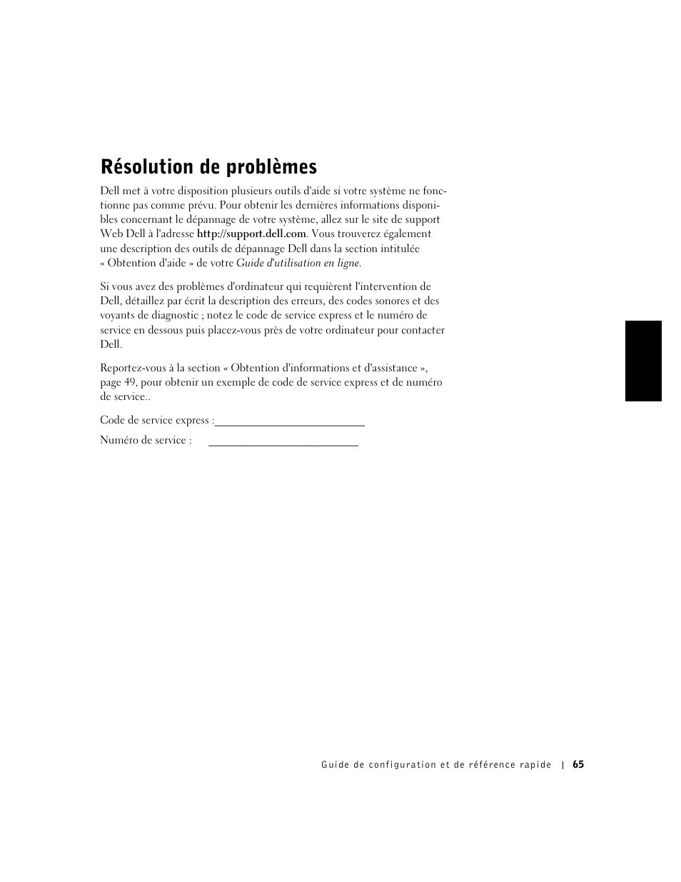 Résolution de problèmes | Dell OptiPlex GX240 User Manual | Page 67 / 121