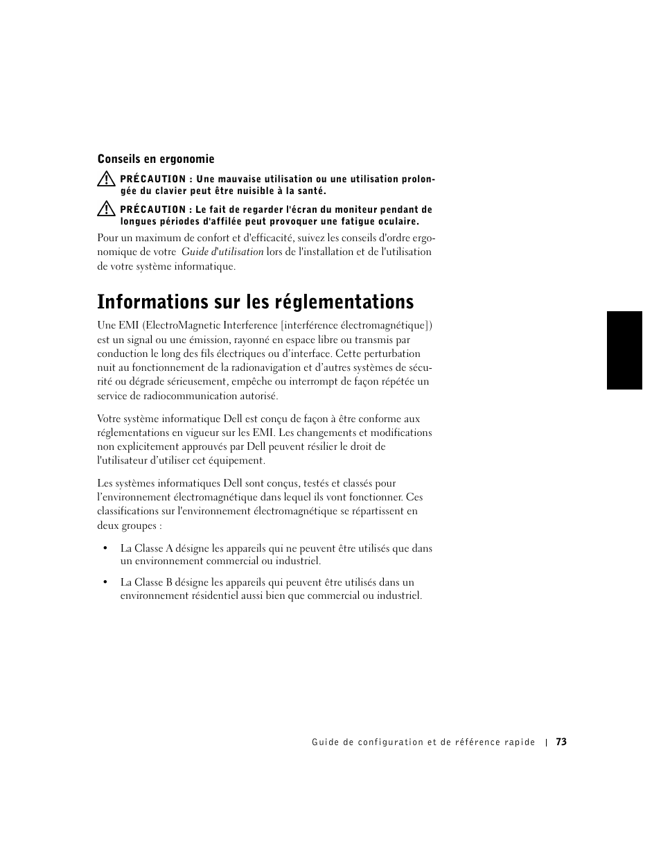 Conseils en ergonomie, Informations sur les réglementations | Dell OptiPlex GX240 User Manual | Page 75 / 121