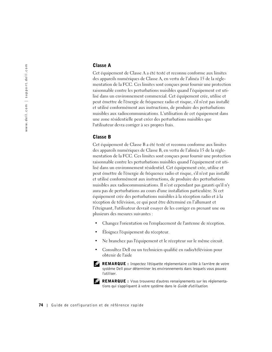 Classe a, Classe b | Dell OptiPlex GX240 User Manual | Page 76 / 121