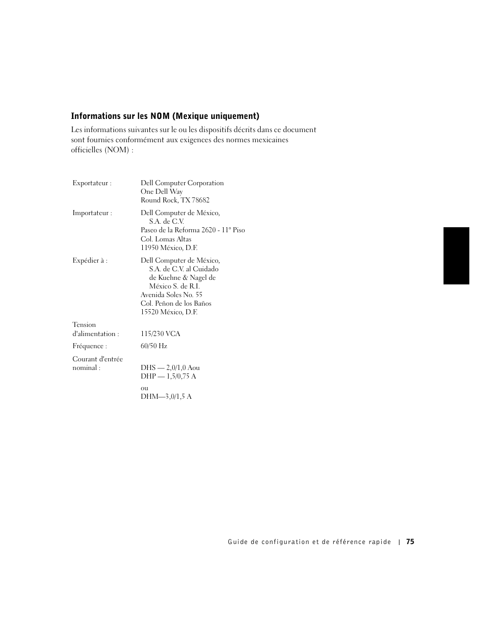 Informations sur les nom (mexique uniquement) | Dell OptiPlex GX240 User Manual | Page 77 / 121