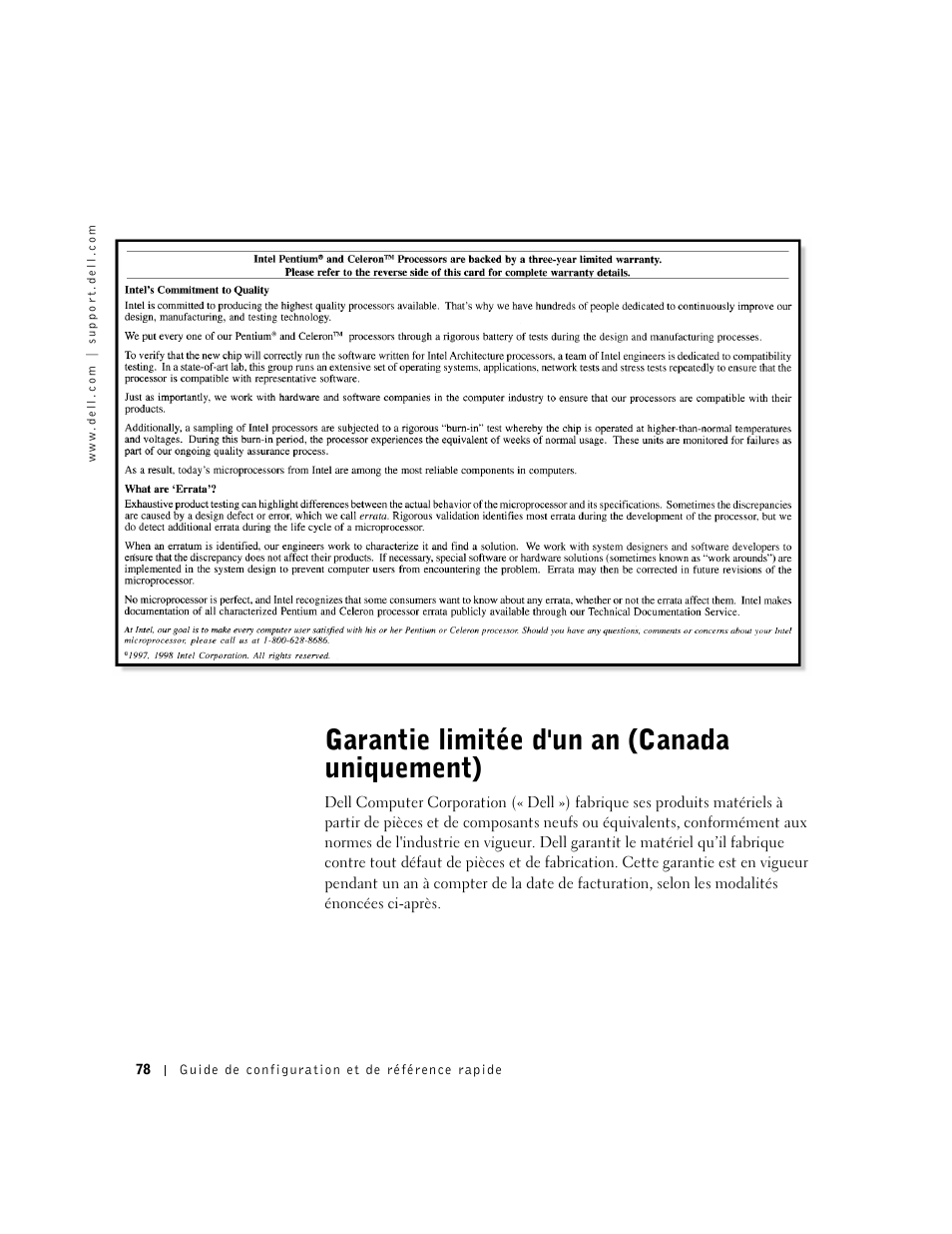 Garantie limitée d'un an (canada uniquement), Garantie limitée d'un an (canada uniquement) | Dell OptiPlex GX240 User Manual | Page 80 / 121