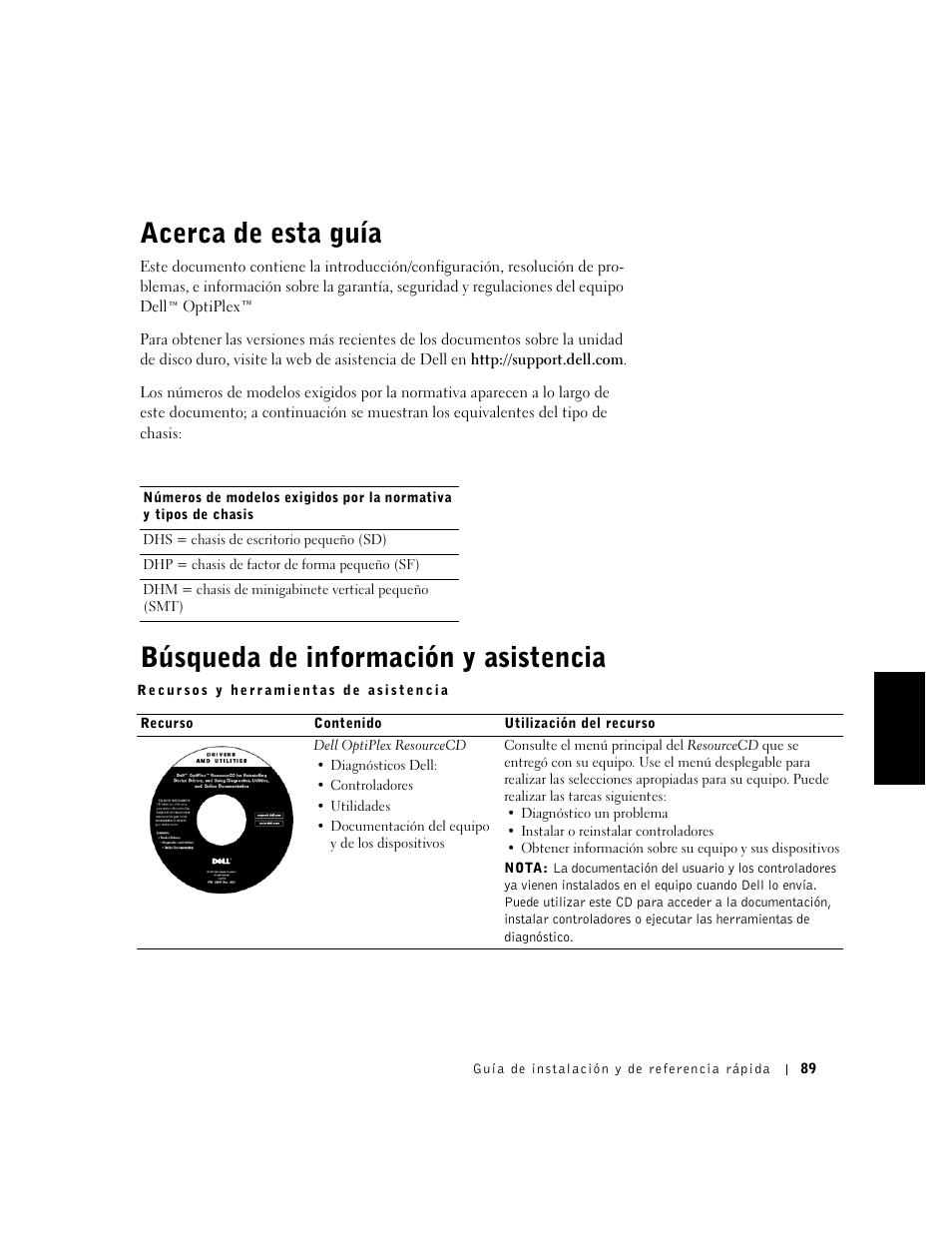 Acerca de esta guía, Búsqueda de información y asistencia, Español | Dell OptiPlex GX240 User Manual | Page 91 / 121