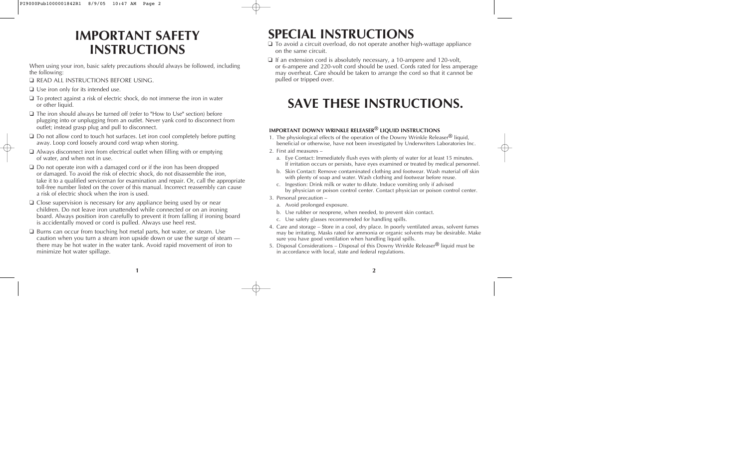 Special instructions, Save these instructions, Important safety instructions | Black & Decker PI9000 User Manual | Page 2 / 19