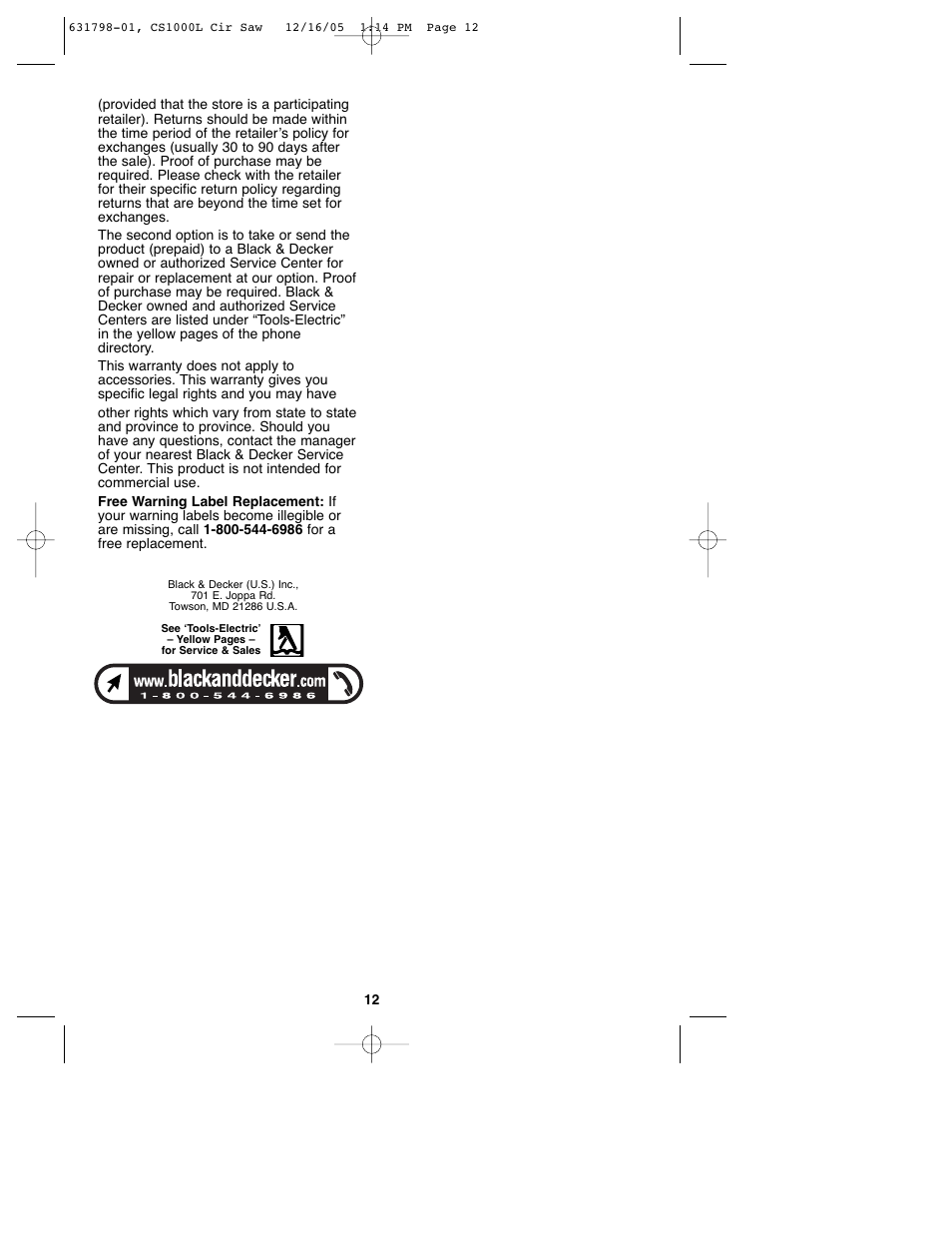 Black & Decker CS1000L User Manual | Page 12 / 38