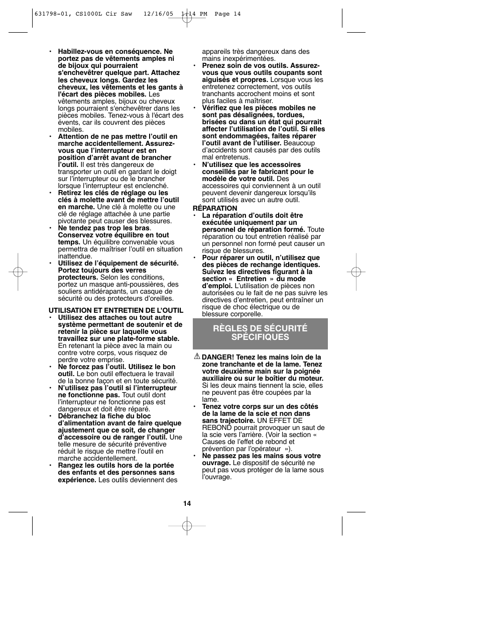 Black & Decker CS1000L User Manual | Page 14 / 38