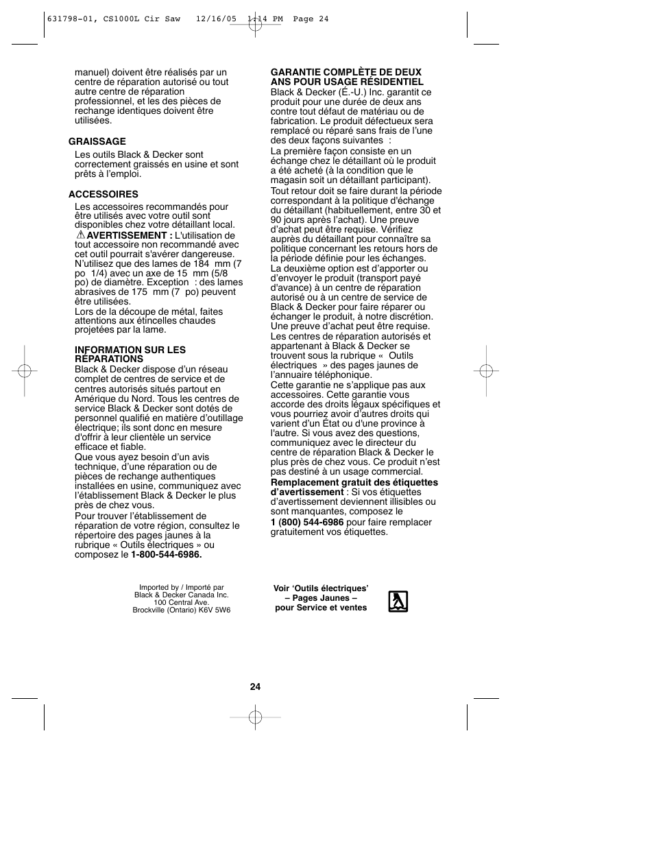 Black & Decker CS1000L User Manual | Page 24 / 38