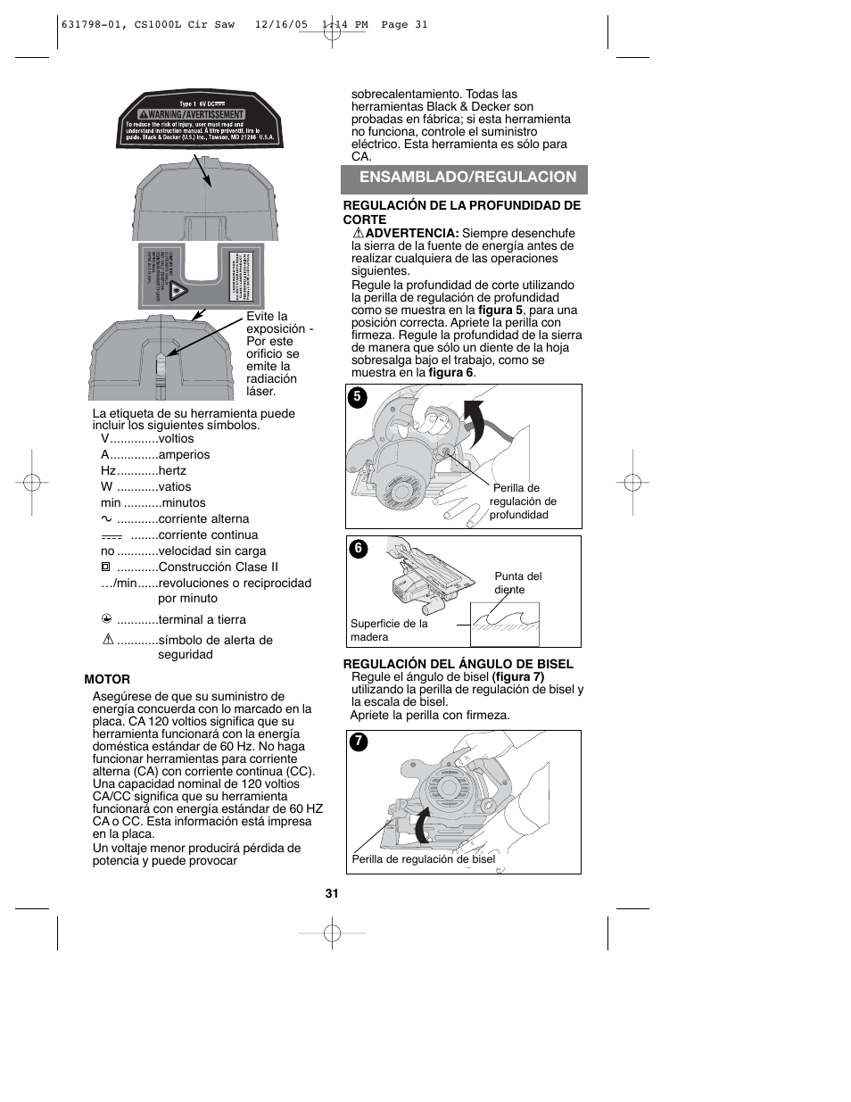 Ensamblado/regulacion | Black & Decker CS1000L User Manual | Page 31 / 38