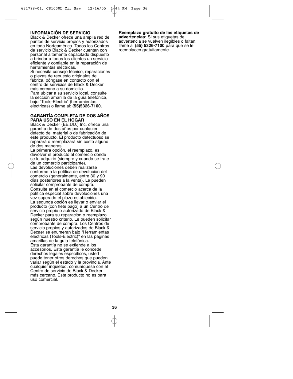 Black & Decker CS1000L User Manual | Page 36 / 38