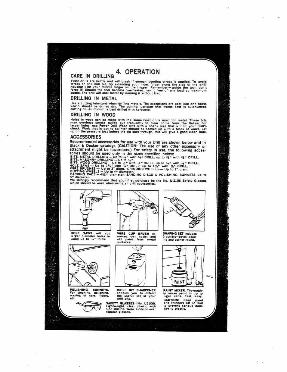 Care in drilling, Drilling in metal, Drilling in wood | Ti :ij, J| i, Operation | Black & Decker 7114 User Manual | Page 4 / 6