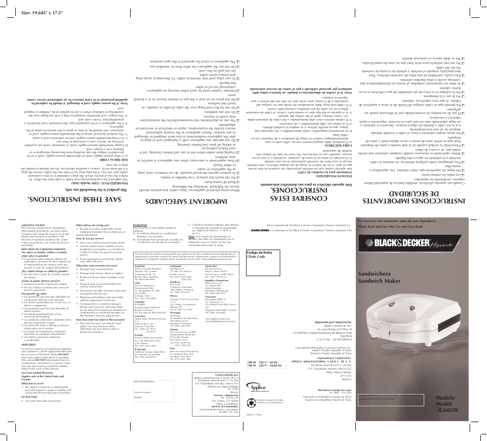 Black & Decker G605W User Manual | 2 pages