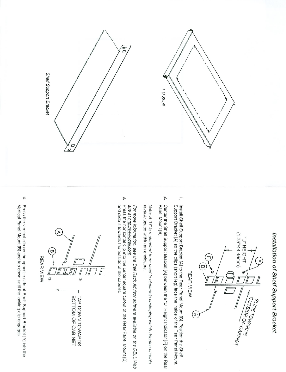 Installation of shelf support bracket | Dell PowerEdge Rack Enclosure 4620S User Manual | Page 2 / 10
