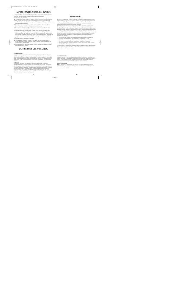 Conserver ces mesures. importantes mises en garde | Black & Decker FRESHGUARD VS450 User Manual | Page 11 / 17