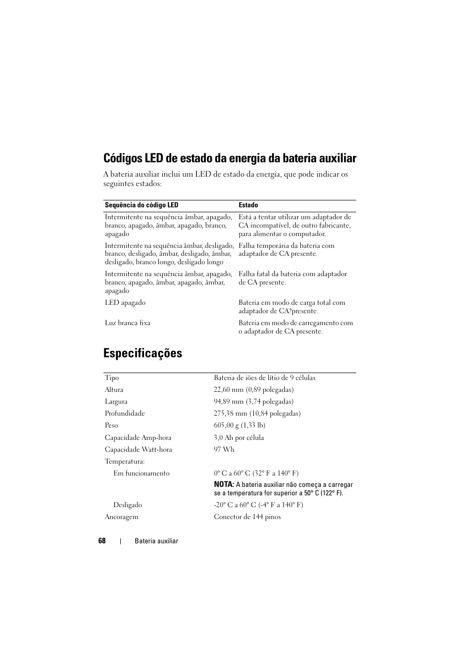 Especificações | Dell Latitude E5520M (Early 2011) User Manual | Page 70 / 88