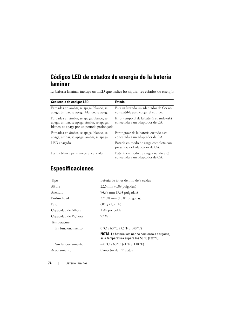 Especificaciones | Dell Latitude E5520M (Early 2011) User Manual | Page 76 / 88