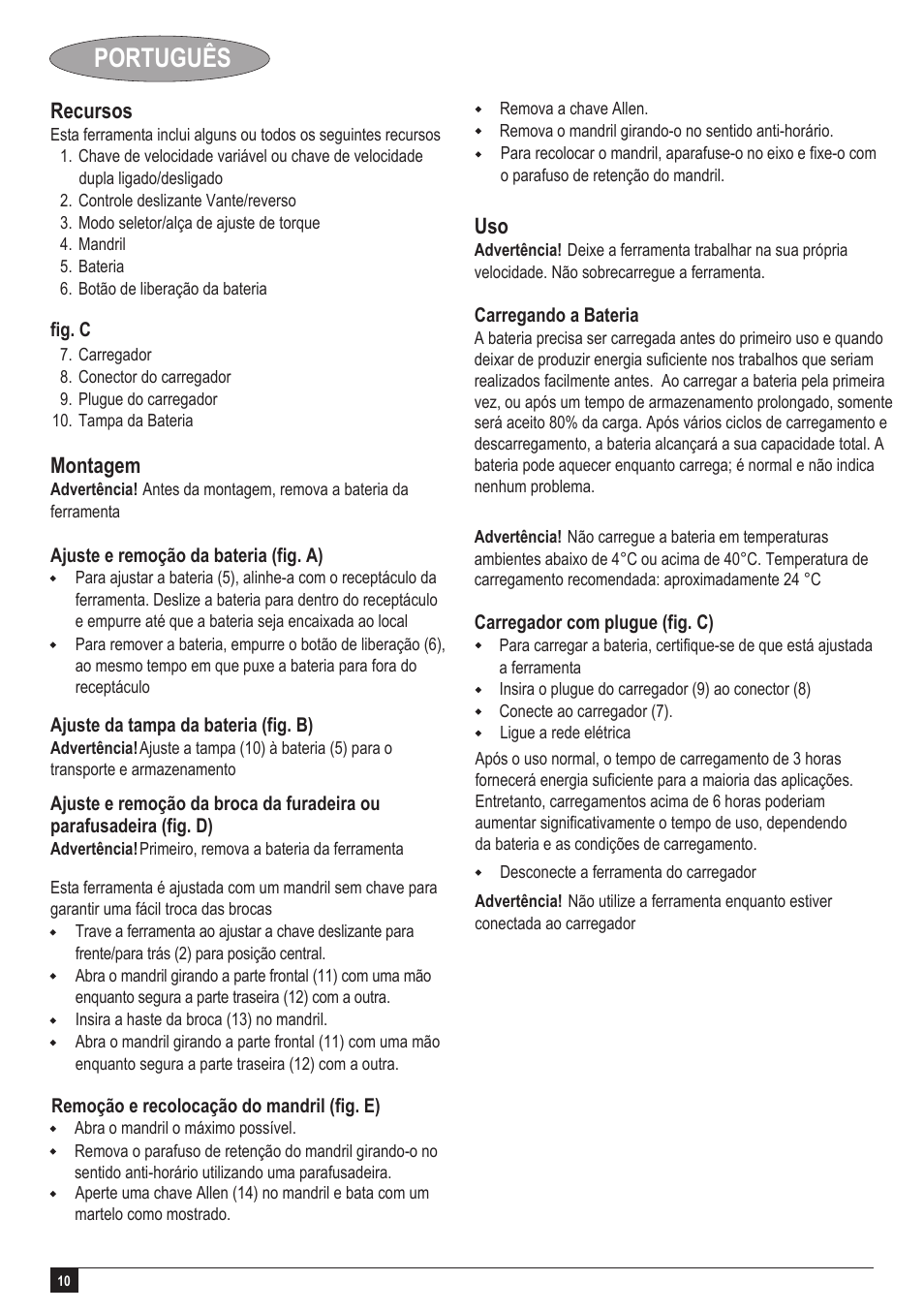 Português | Black & Decker GC1200 User Manual | Page 10 / 18