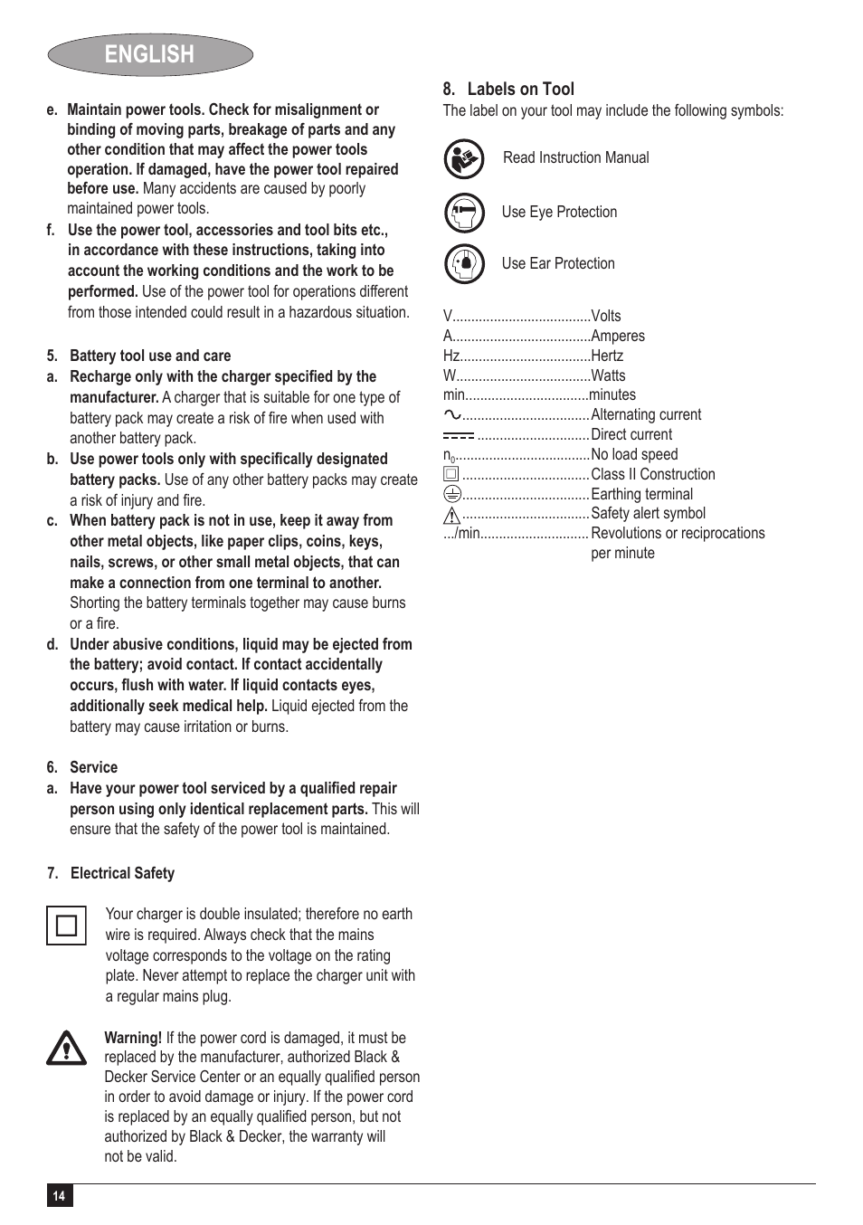 English | Black & Decker GC1200 User Manual | Page 14 / 18