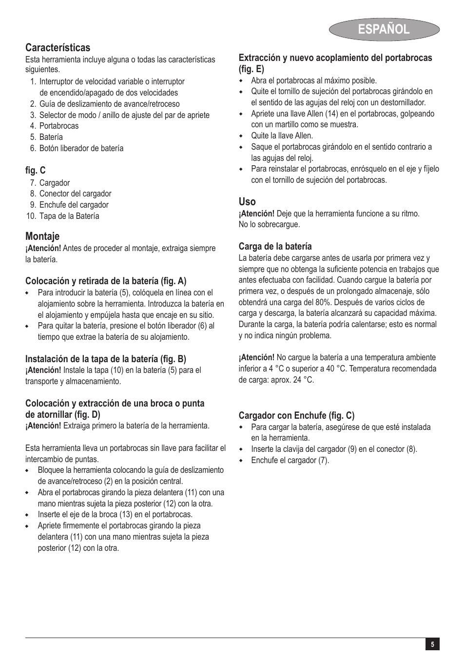 Español | Black & Decker GC1200 User Manual | Page 5 / 18