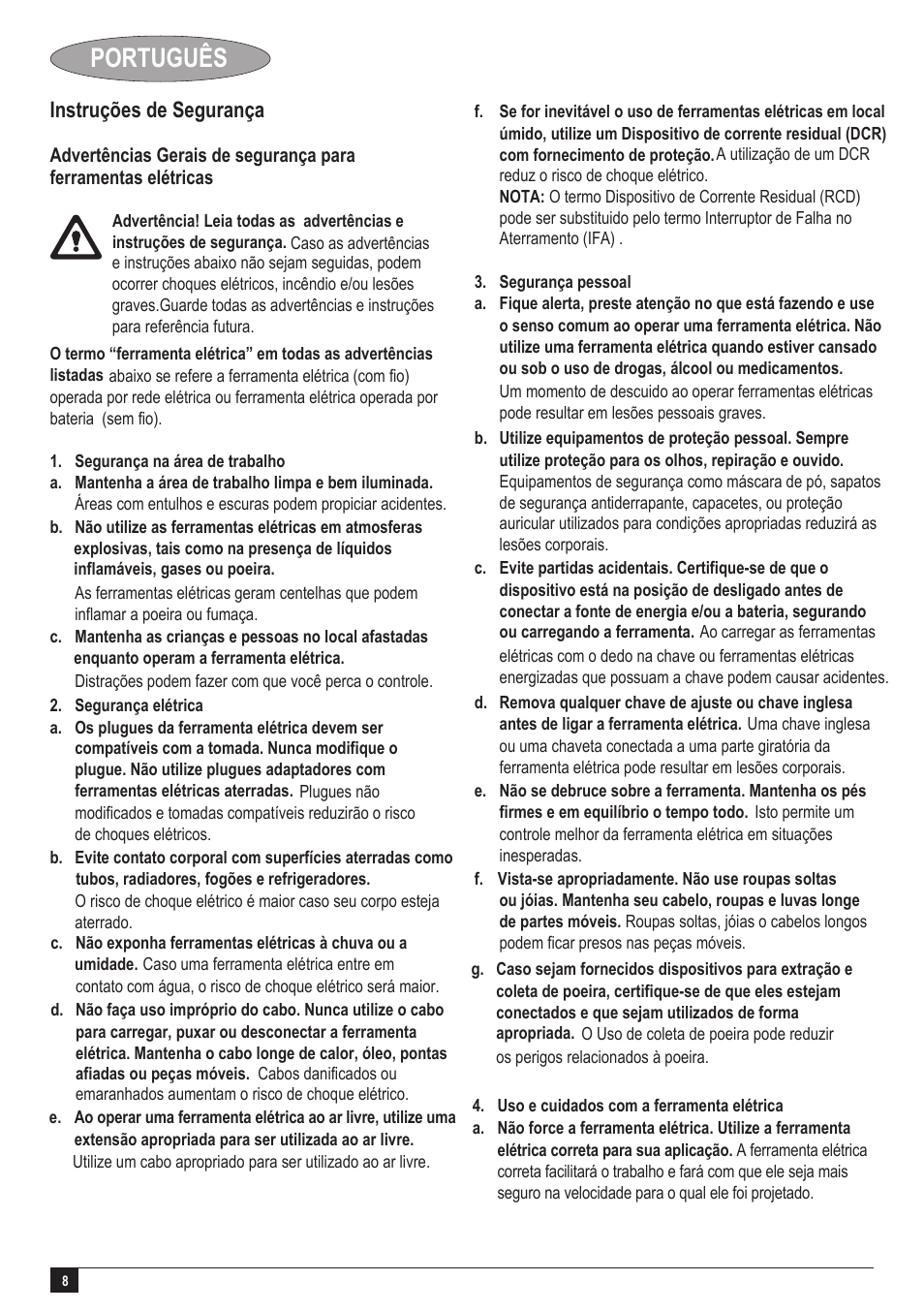 Português, Instruções de segurança | Black & Decker GC1200 User Manual | Page 8 / 18