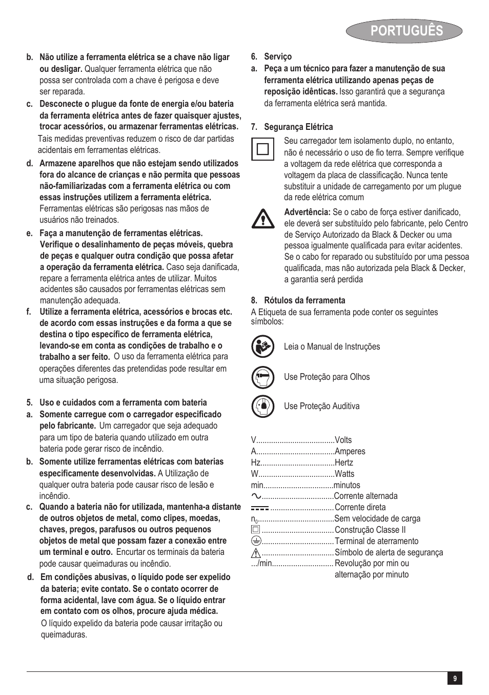 Português | Black & Decker GC1200 User Manual | Page 9 / 18