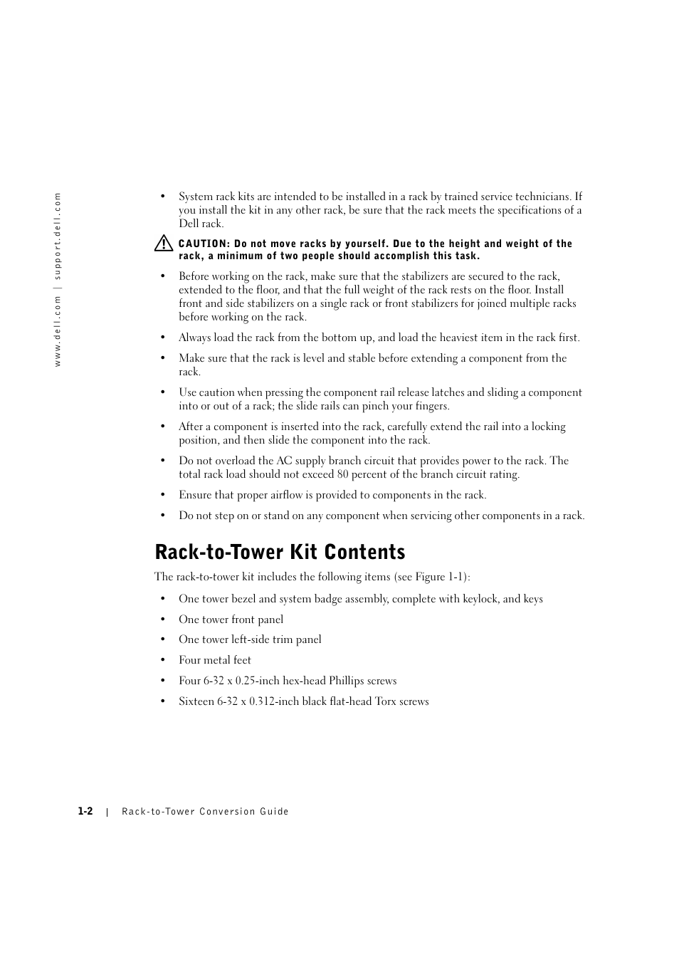 Rack-to-tower kit contents, Rack-to-tower kit contents -2 | Dell PowerEdge 2600 User Manual | Page 6 / 90