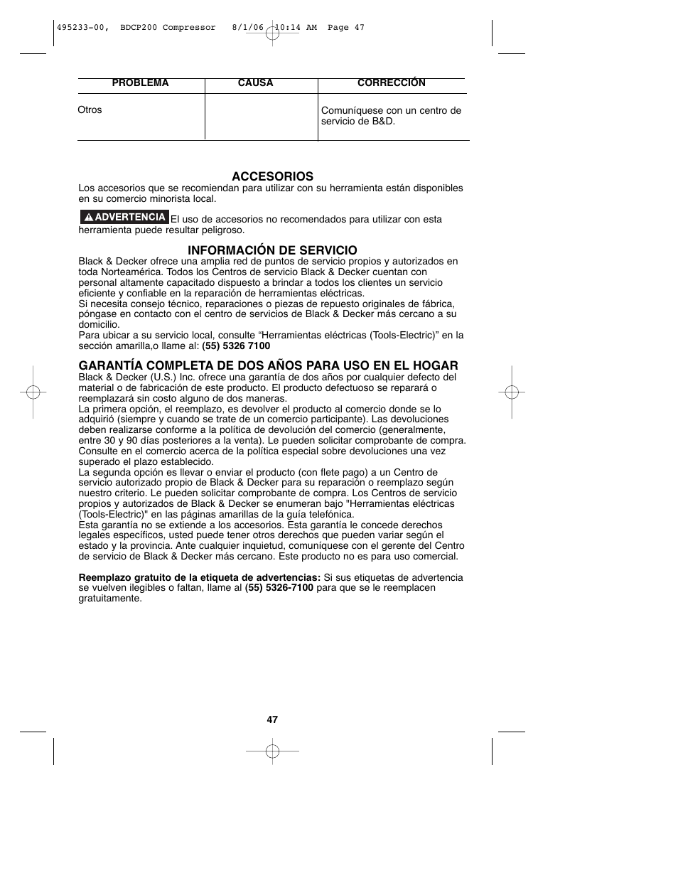 Black & Decker 495233-00 User Manual | Page 47 / 51