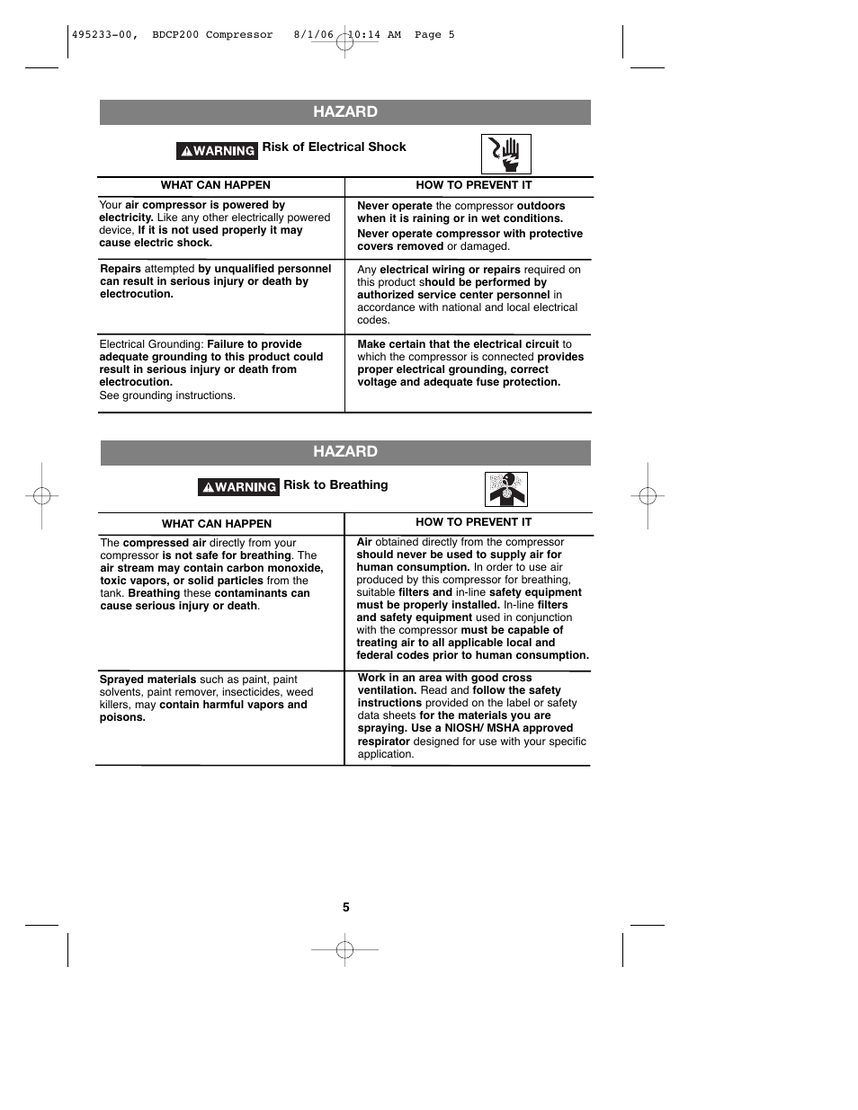 Hazard | Black & Decker 495233-00 User Manual | Page 5 / 51