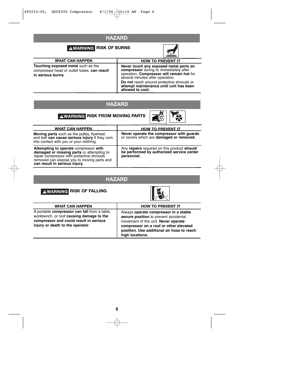 Hazard | Black & Decker 495233-00 User Manual | Page 6 / 51
