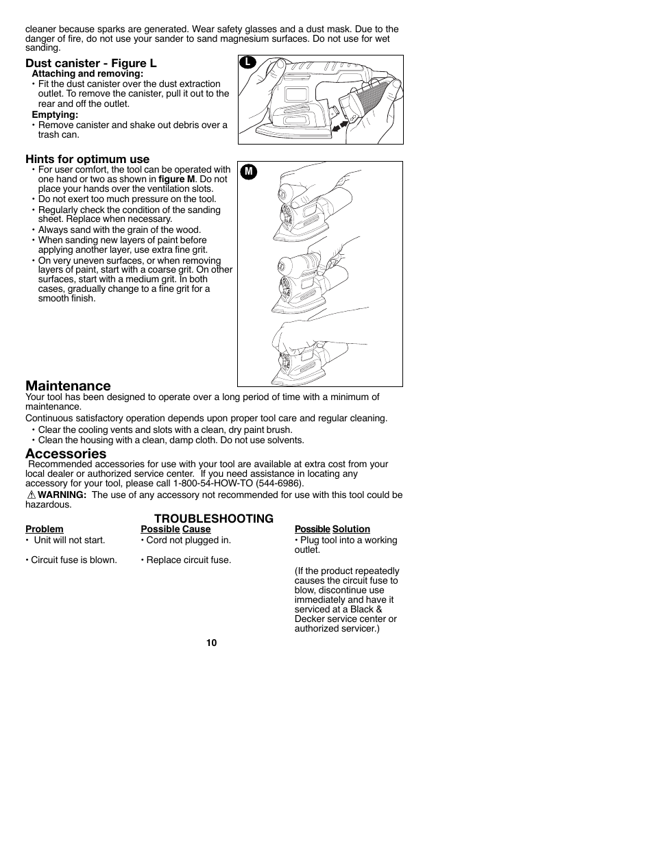 Maintenance, Accessories | Black & Decker MS2000 User Manual | Page 10 / 36