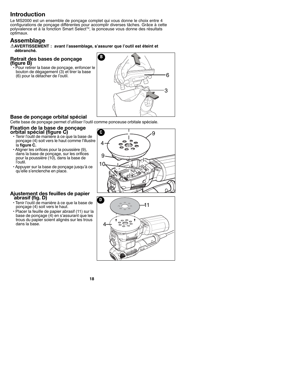 Introduction, Assemblage | Black & Decker MS2000 User Manual | Page 18 / 36