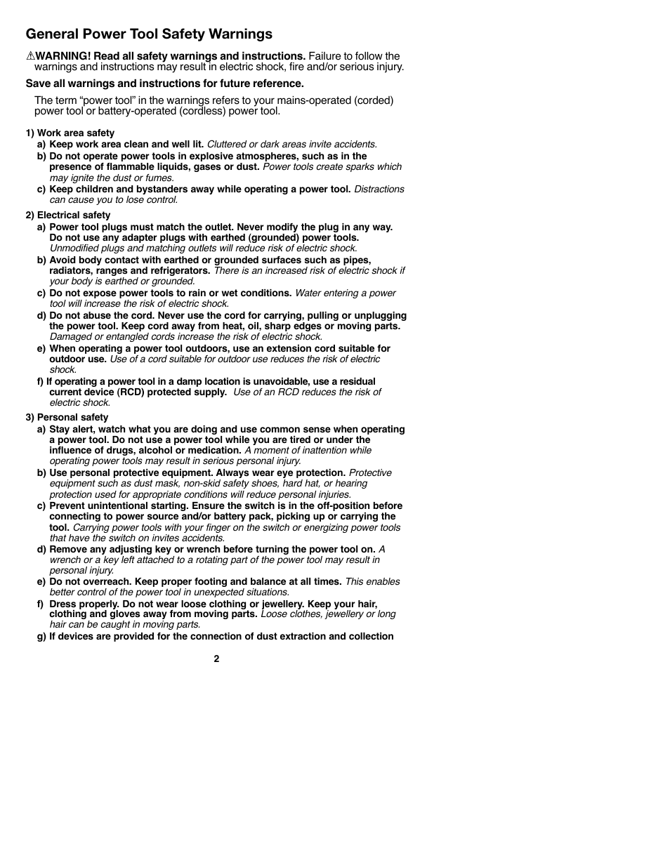 General power tool safety warnings | Black & Decker MS2000 User Manual | Page 2 / 36