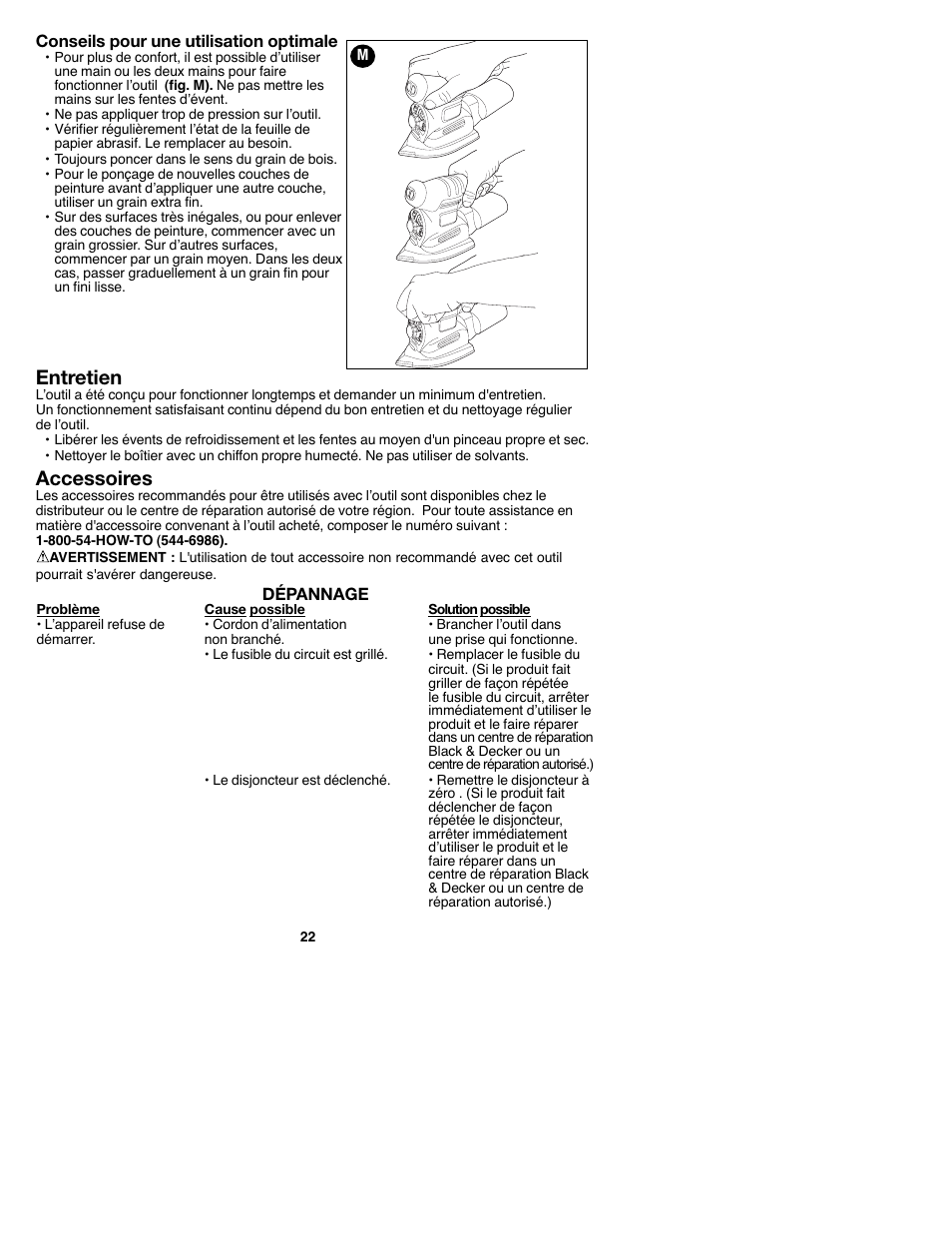 Entretien, Accessoires | Black & Decker MS2000 User Manual | Page 22 / 36