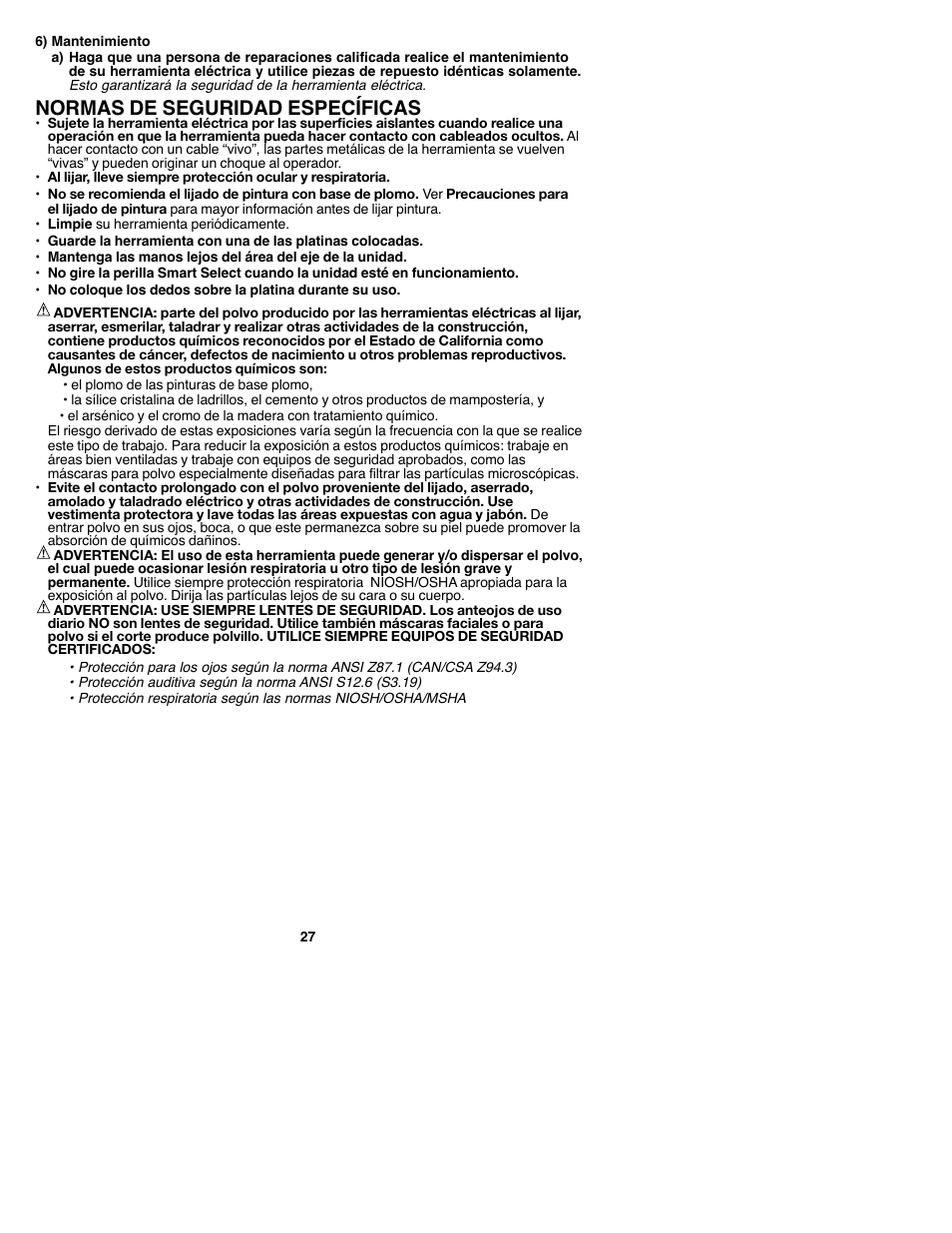 Normas de seguridad específicas | Black & Decker MS2000 User Manual | Page 27 / 36