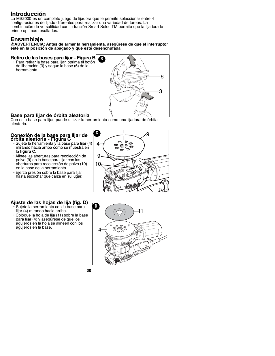 Introducción, Ensamblaje | Black & Decker MS2000 User Manual | Page 30 / 36