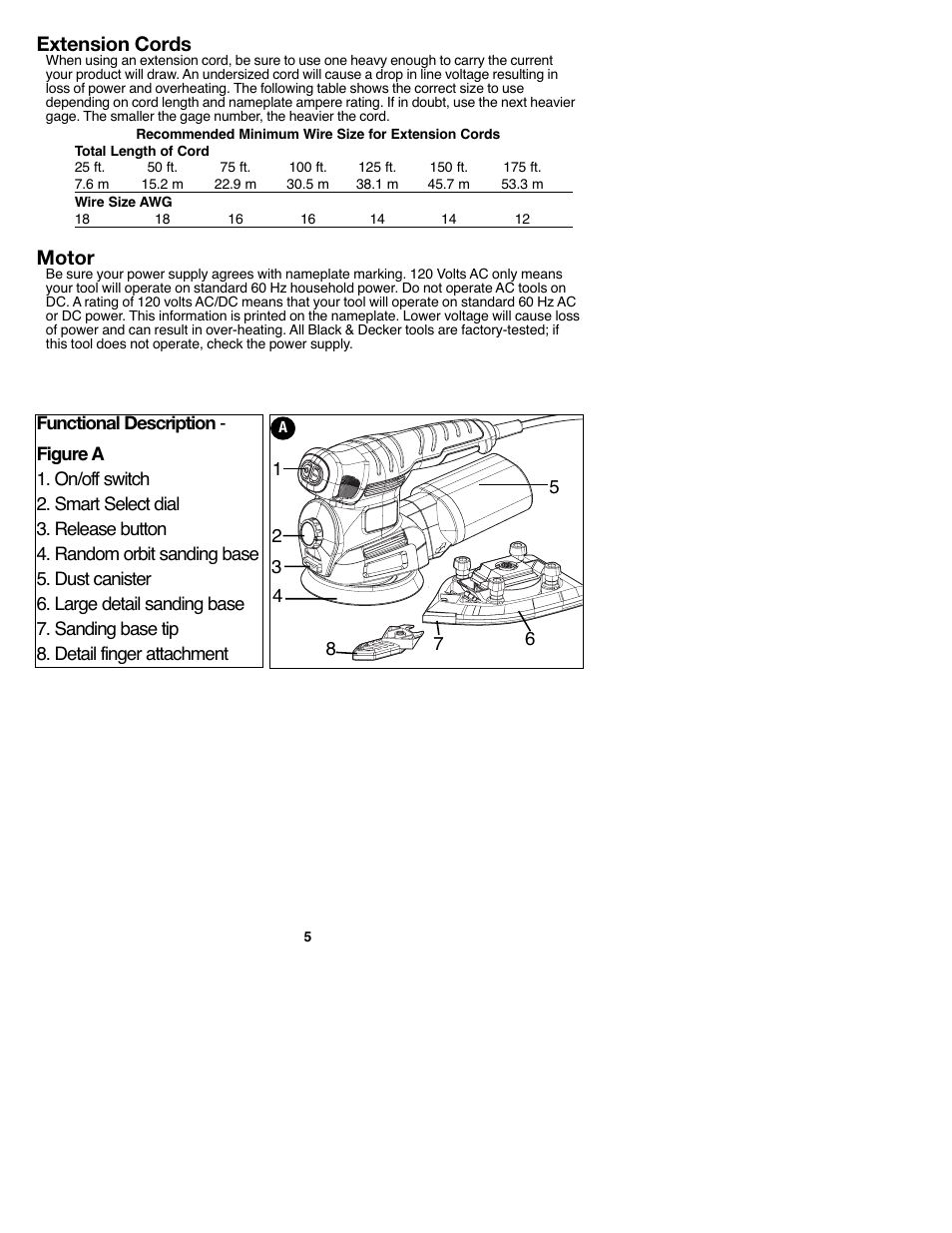 Extension cords, Motor | Black & Decker MS2000 User Manual | Page 5 / 36