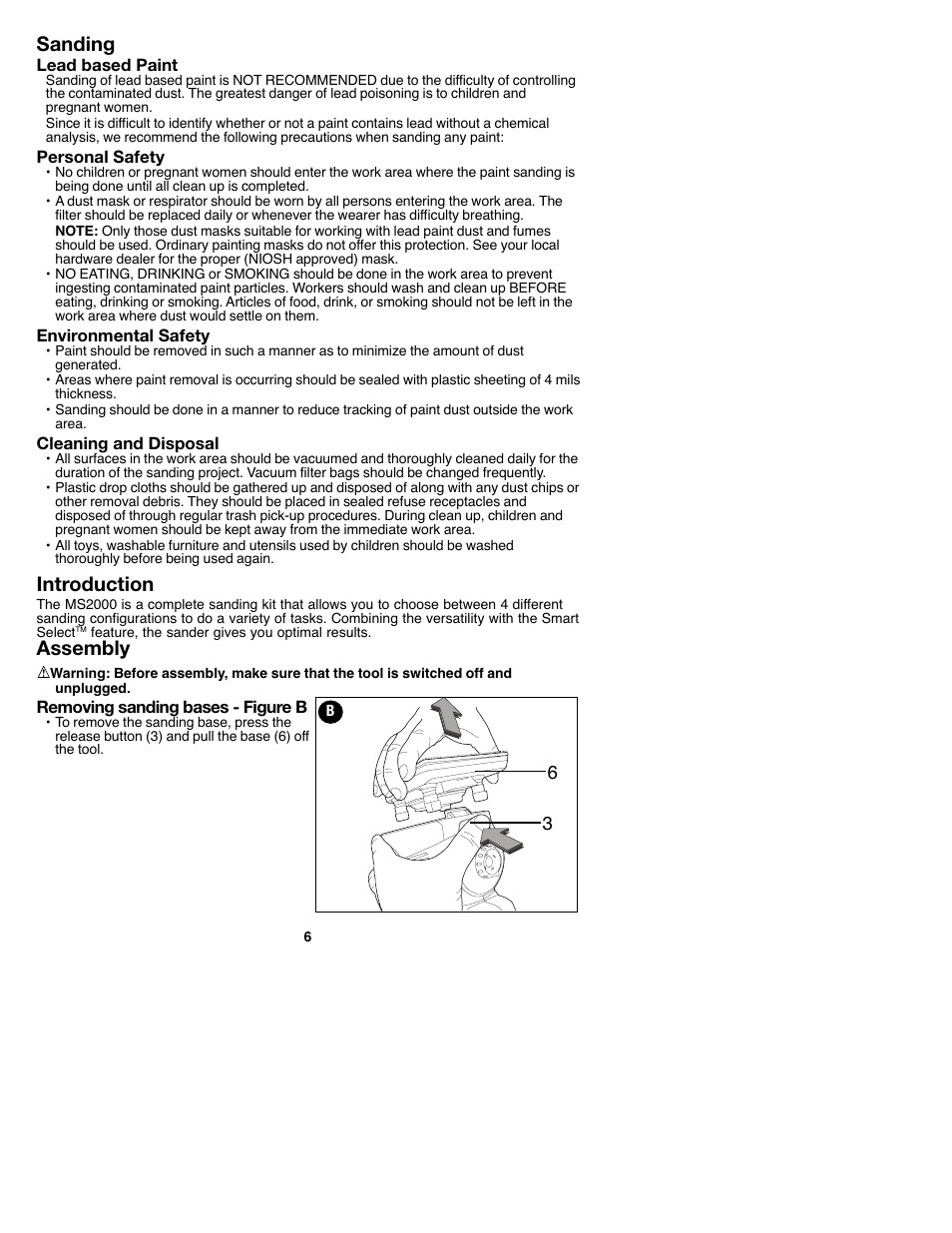 Sanding, Introduction, Assembly | Black & Decker MS2000 User Manual | Page 6 / 36