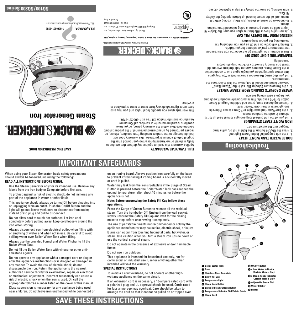 Black & Decker SG100 Series User Manual | 2 pages