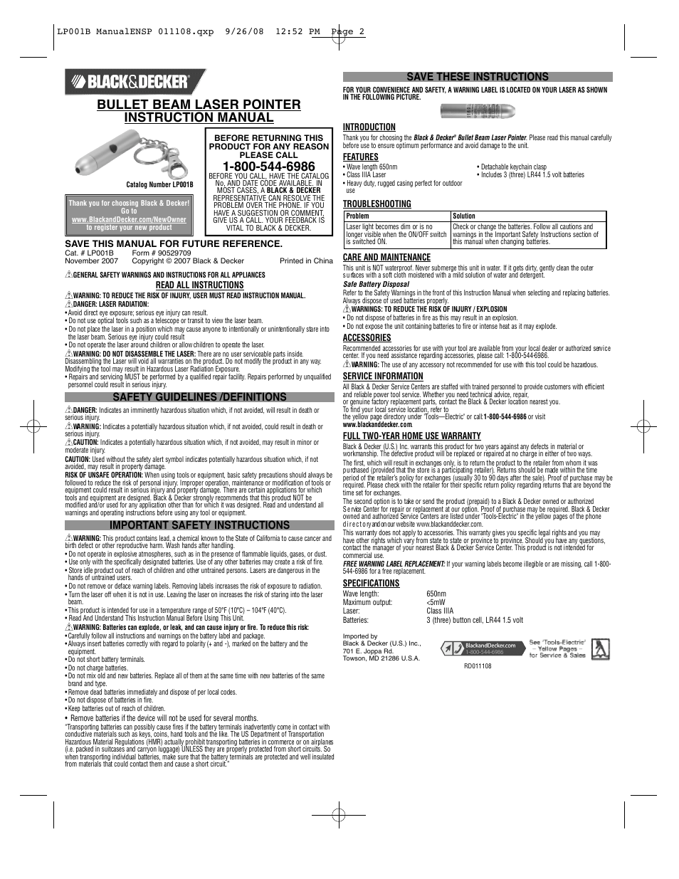 Black & Decker 90529709 User Manual | 2 pages