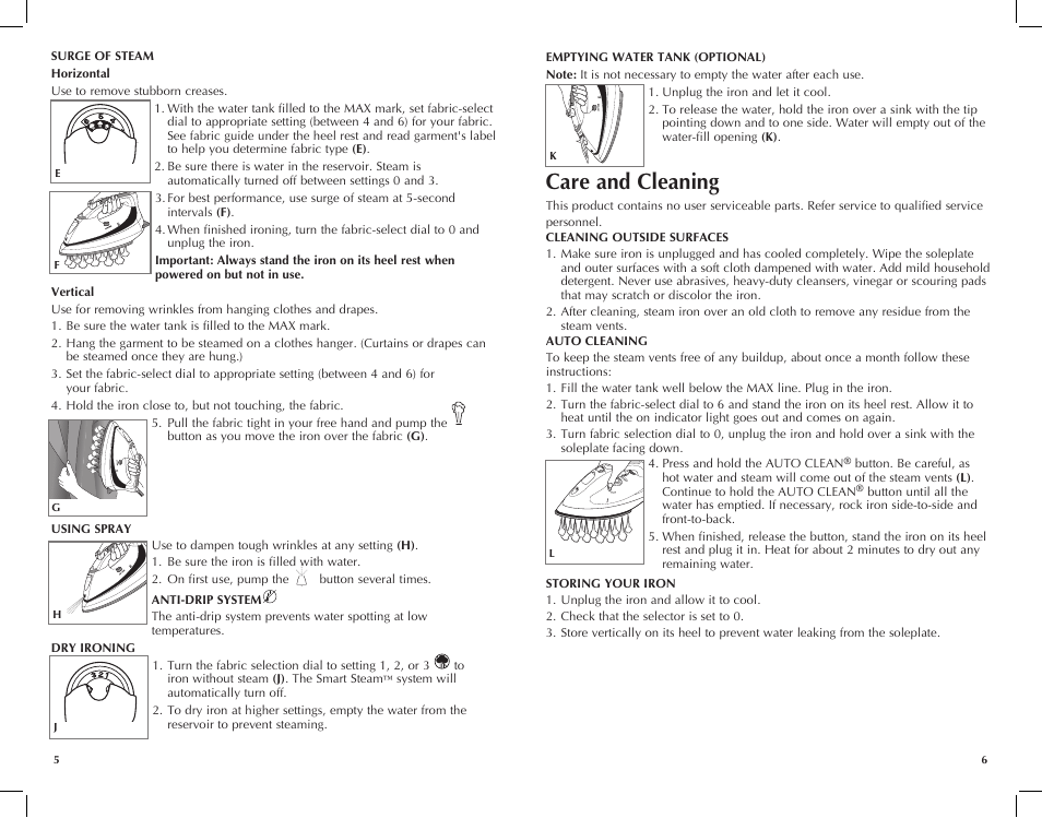 Care and cleaning | Black & Decker F1050 User Manual | Page 4 / 15