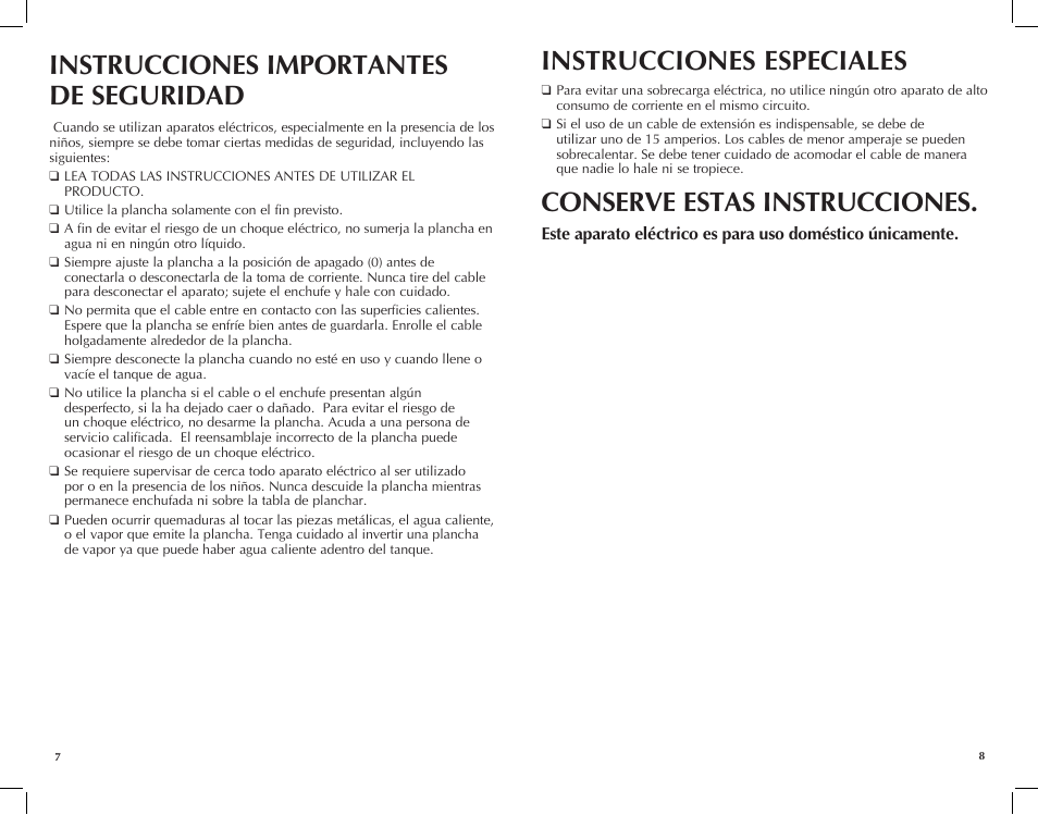 Instrucciones importantes de seguridad, Instrucciones especiales, Conserve estas instrucciones | Black & Decker F1050 User Manual | Page 5 / 15