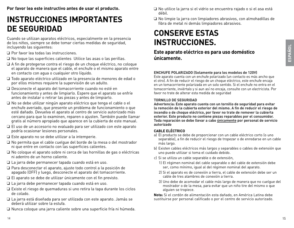 Instrucciones importantes de seguridad, Conserve estas instrucciones | Black & Decker DLX1050B User Manual | Page 8 / 15