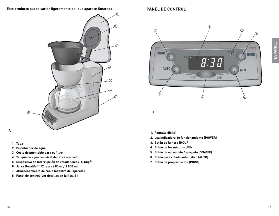 Panel de control | Black & Decker DLX1050B User Manual | Page 9 / 15