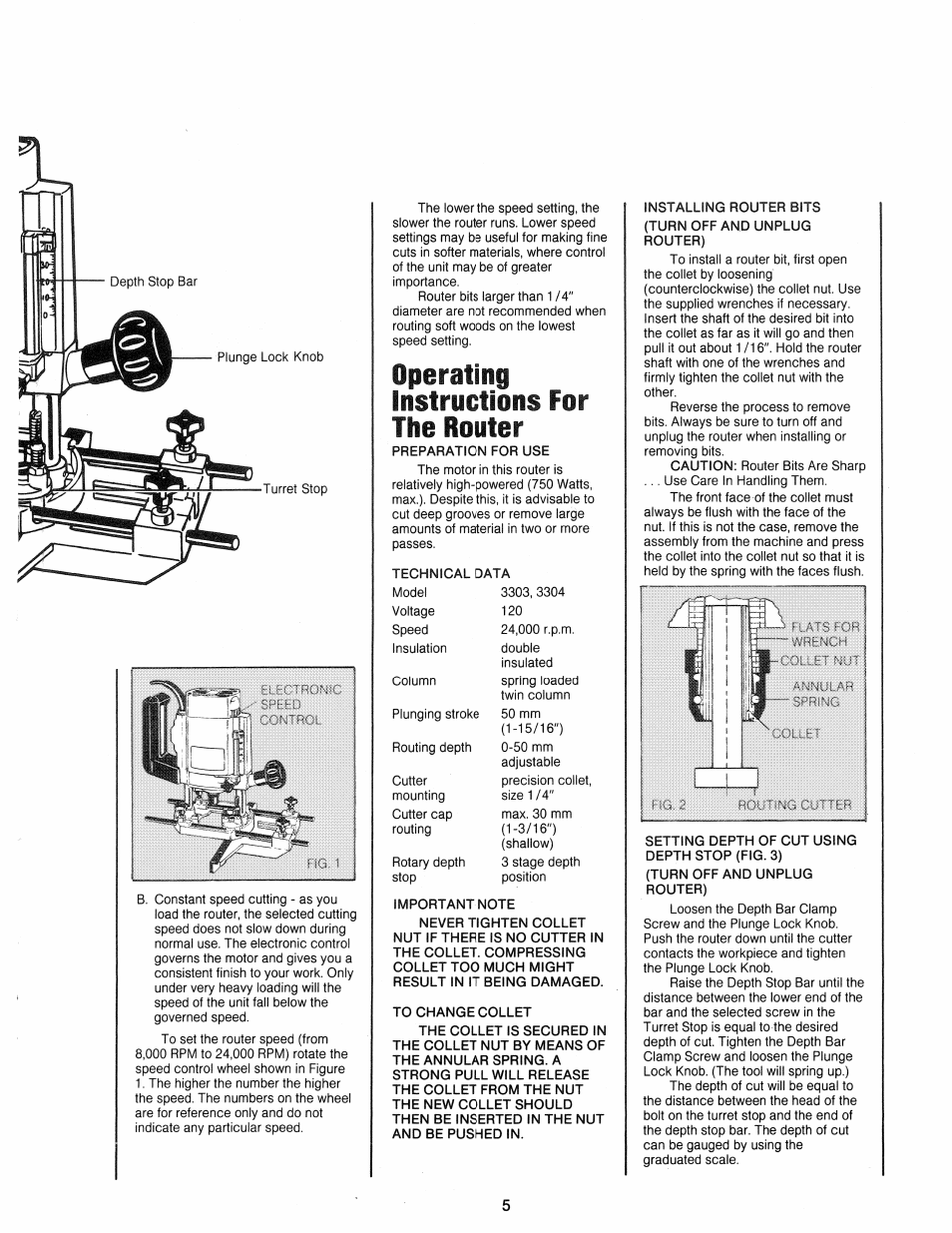 Operating instructions for the router | Black & Decker ELU 3303 User Manual | Page 5 / 8