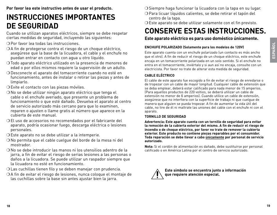 Instrucciones importantes de seguridad, Conserve estas instrucciones | Black & Decker CYCLONE BLC12600BUC User Manual | Page 10 / 19