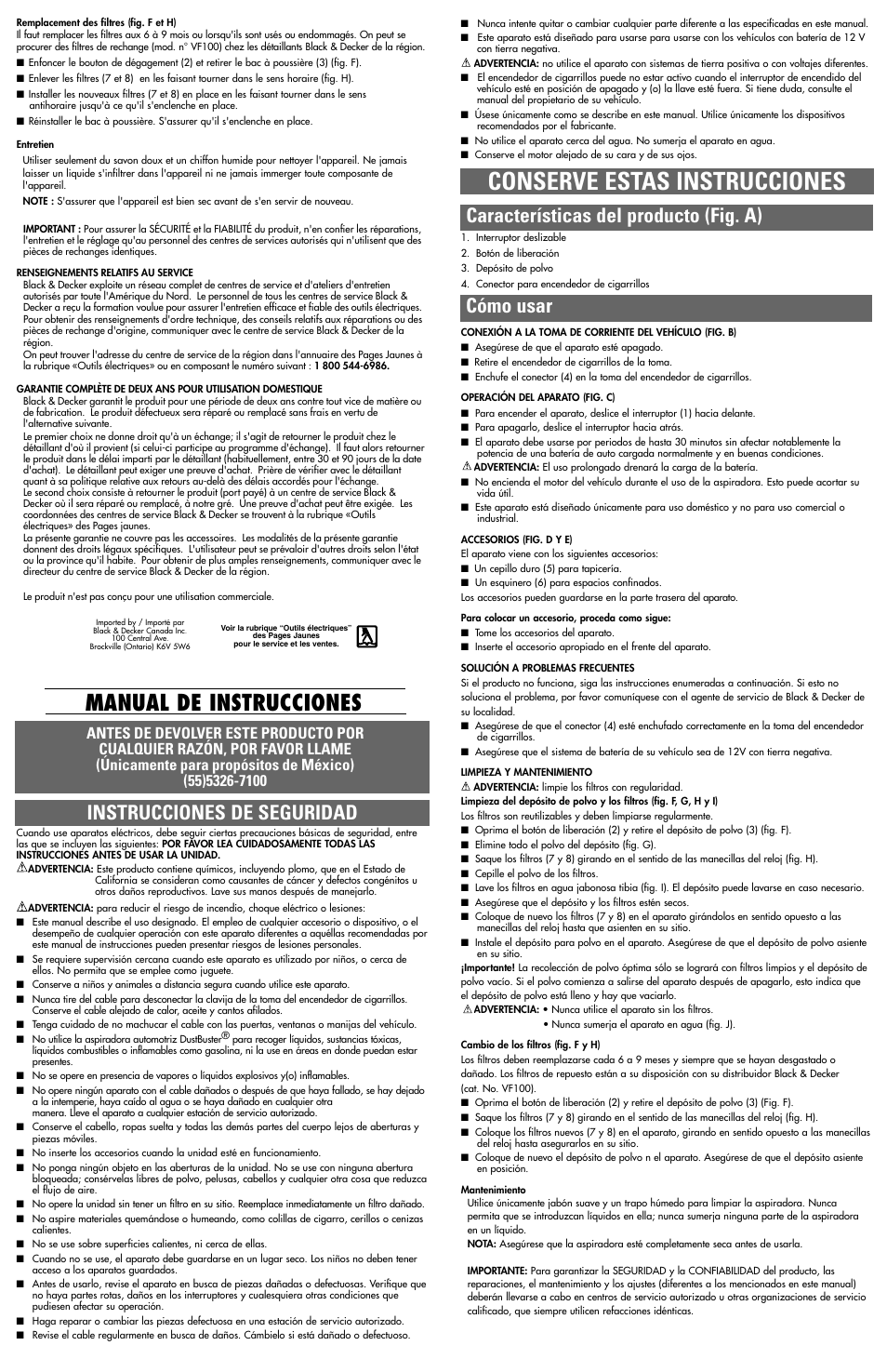 Conserve estas instrucciones, Manual de instrucciones, Instrucciones de seguridad | Características del producto (fig. a) cómo usar | Black & Decker AV1600 User Manual | Page 3 / 4