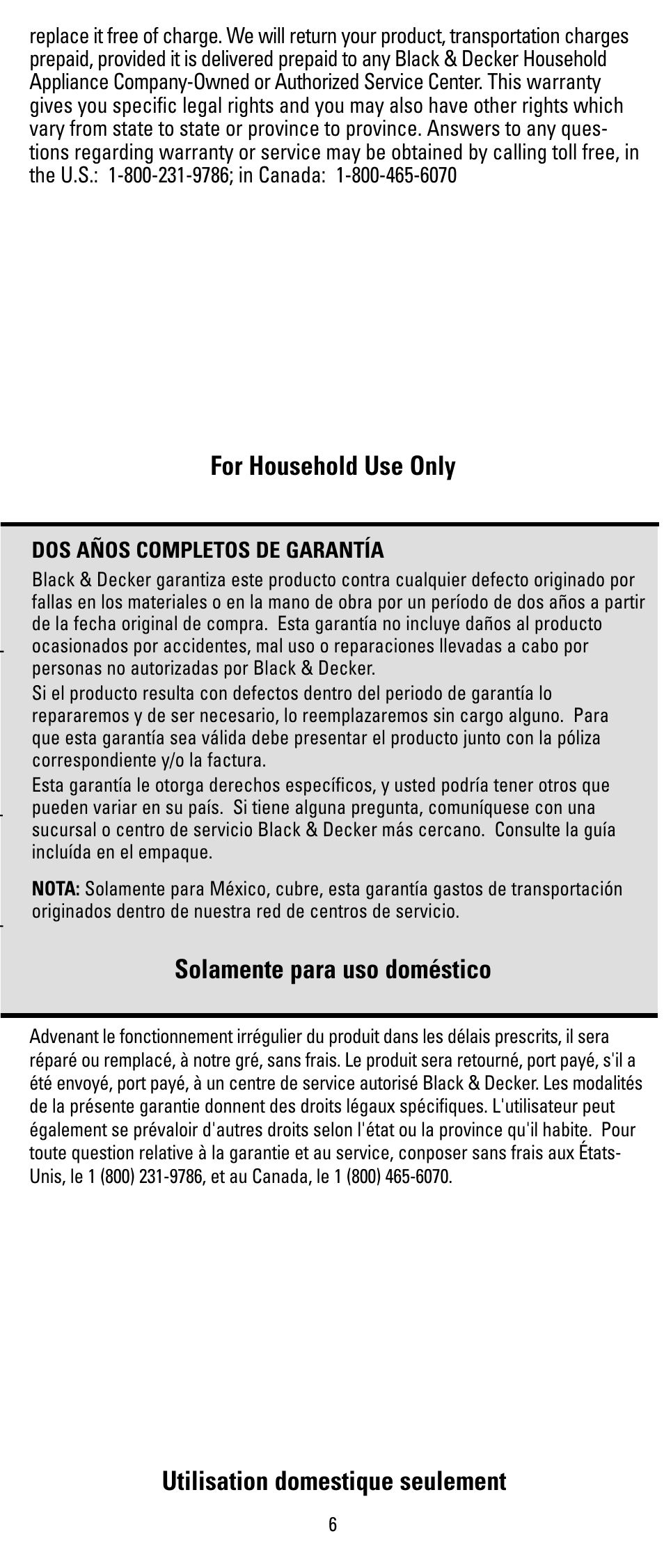 Garantia, Solamente para uso doméstico | Black & Decker X500 Series User Manual | Page 6 / 12