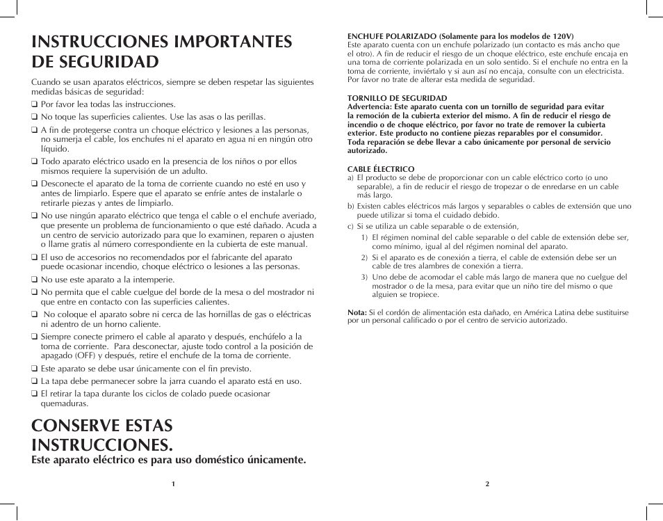 Instrucciones importantes de seguridad, Conserve estas instrucciones | Black & Decker DCM2161B User Manual | Page 2 / 13