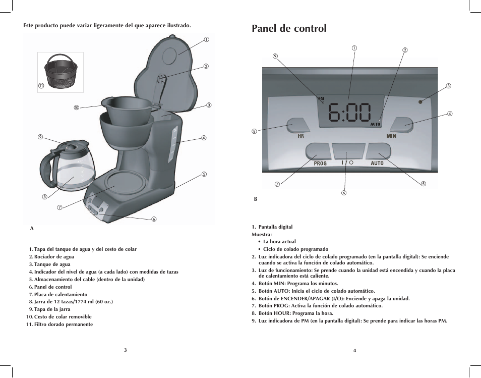 Panel de control | Black & Decker DCM2161B User Manual | Page 3 / 13