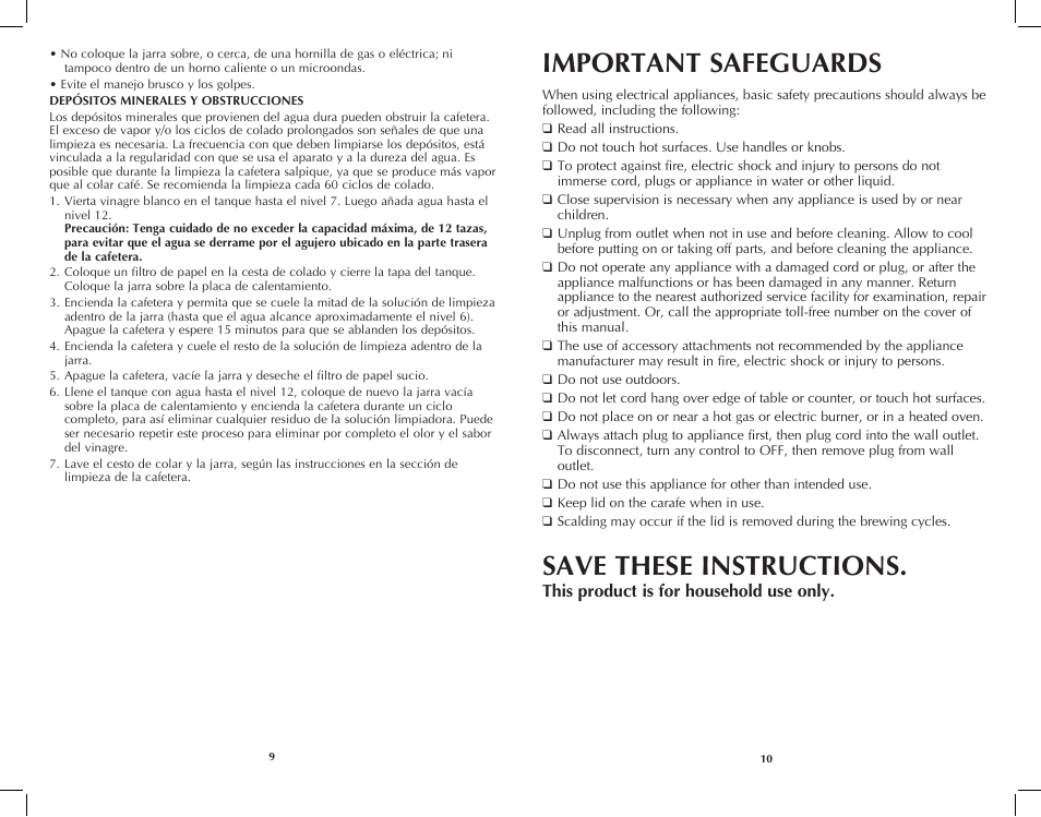 Important safeguards, Save these instructions, This product is for household use only | Black & Decker DCM2161B User Manual | Page 6 / 13