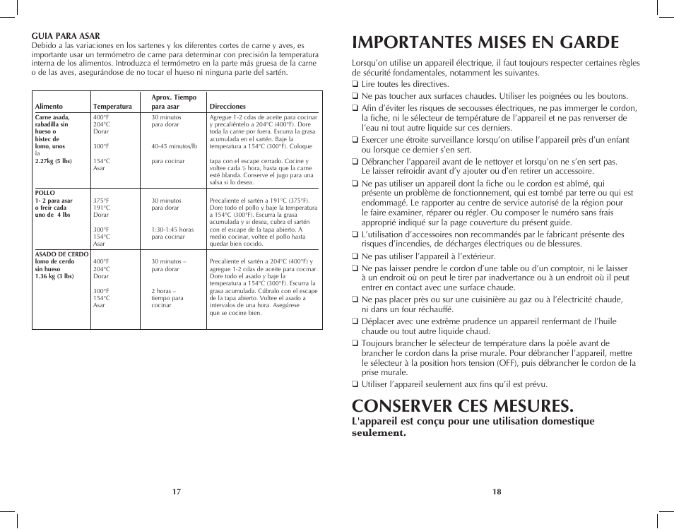 Importantes mises en garde, Conserver ces mesures | Black & Decker SK200C User Manual | Page 10 / 17