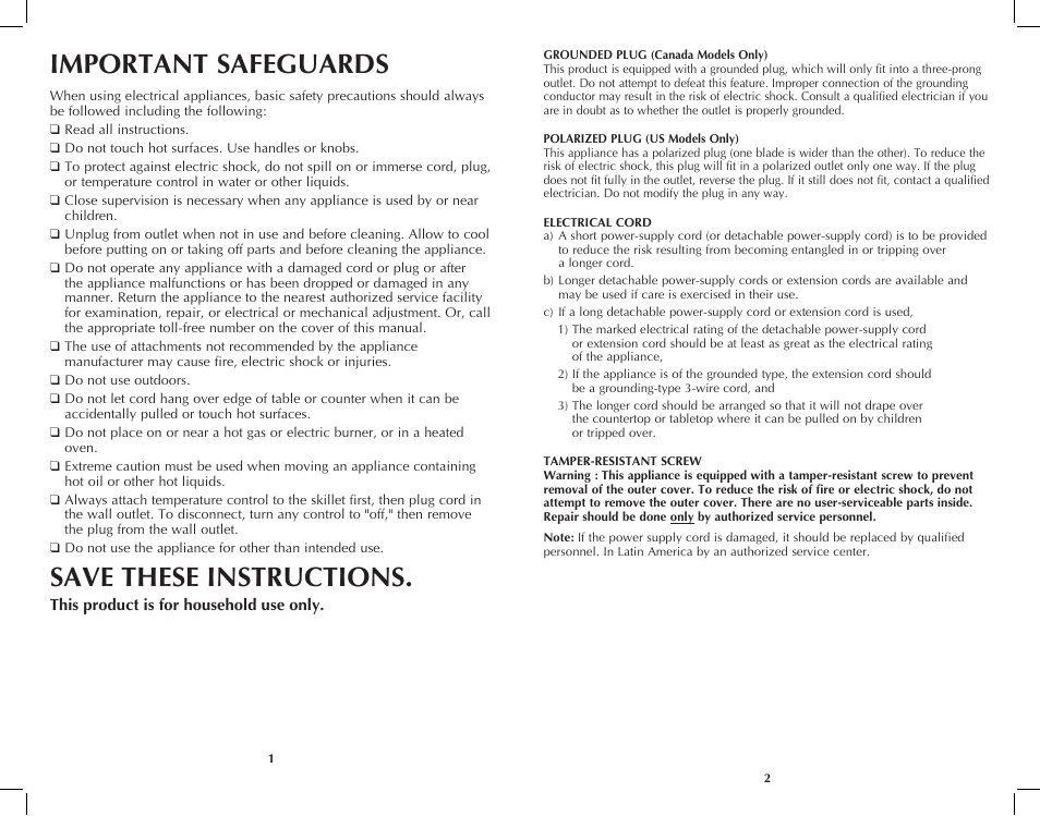 Important safeguards, Save these instructions | Black & Decker SK200C User Manual | Page 2 / 17